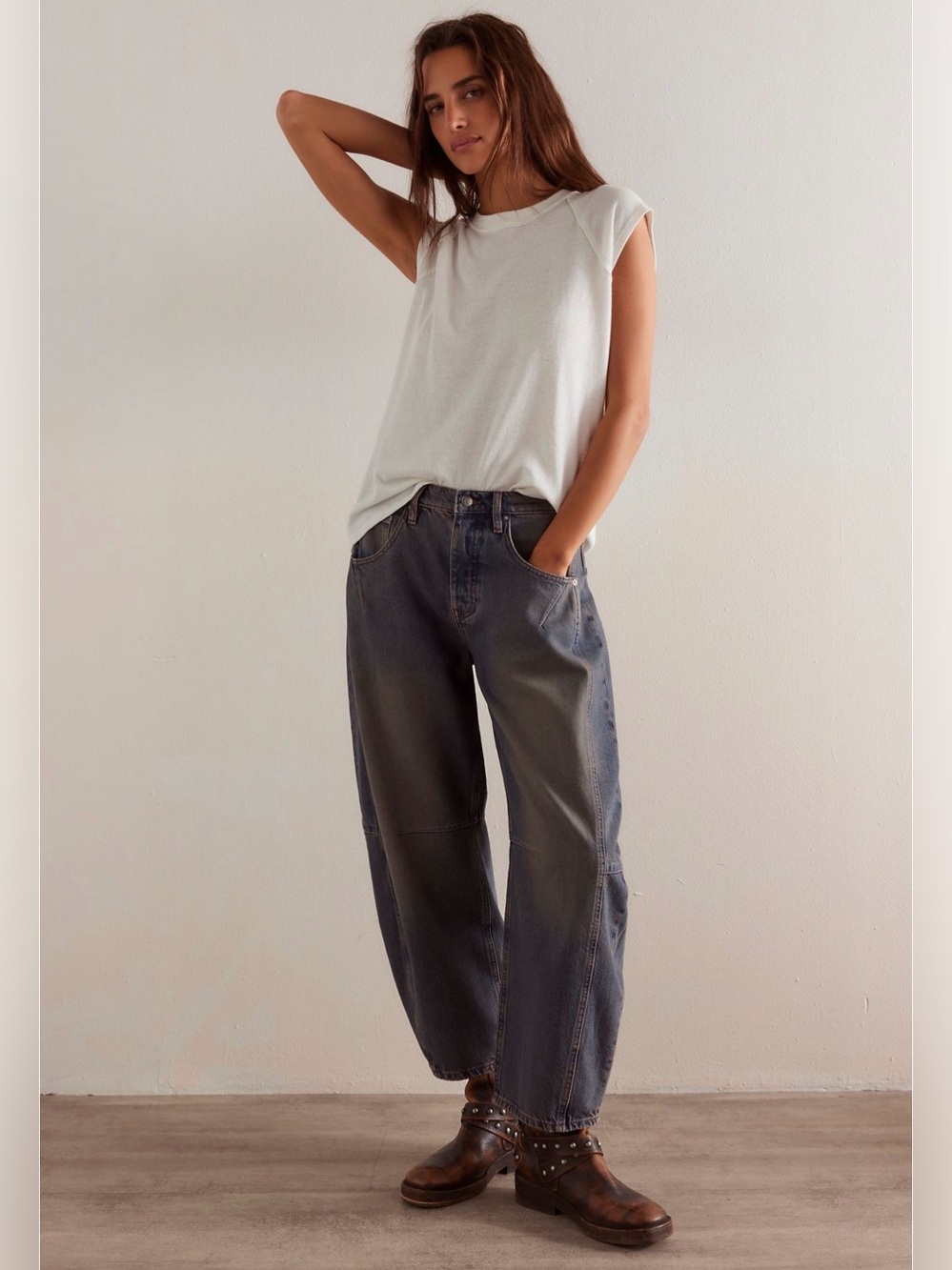 We The Free CRVY Venus High Rise Barrel Jeans Womens 35S infinity Indigo